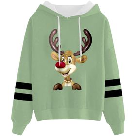 Generisch 1 Noel Kapüşonlu Tarzı Boş Zaman Kazak Model Noel Baskılı Kış Uzun Kollu Gündelik Açık Yeşil Kadın Sweatshirt