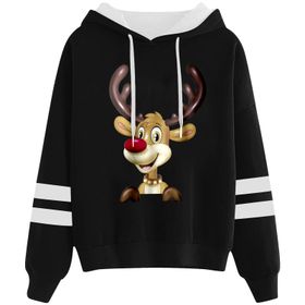 Generisch 1 Noel Kapüşonlu Tarzı Boş Zaman Kazak Model Noel Baskılı Kış Uzun Kollu Gündelik Siyah Kadın Sweatshirt