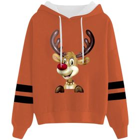 Generisch 1 Noel Kapüşonlu Tarzı Boş Zaman Kazak Model Noel Baskılı Kış Uzun Kollu Gündelik Turuncu Kadın Sweatshirt