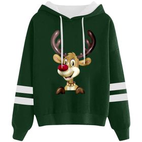 Generisch 1 Noel Kapüşonlu Tarzı Boş Zaman Kazak Model Noel Baskılı Kış Uzun Kollu Gündelik Yeşil Kadın Sweatshirt