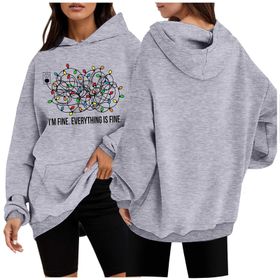 Generisch 2 Noel Kapüşonlu Modern Kazak Noel Baskılı Kış Uzun Kollu Gündelik Zarif Açık Gri Kadın Sweatshirt