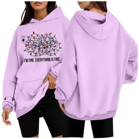 Generisch 2 Noel Kapüşonlu Modern Kazak Noel Baskılı Kış Uzun Kollu Gündelik Zarif Açık Lila Kadın Sweatshirt