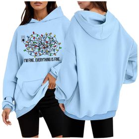Generisch 2 Noel Kapüşonlu Modern Kazak Noel Baskılı Kış Uzun Kollu Gündelik Zarif Açık Mavi Kadın Sweatshirt