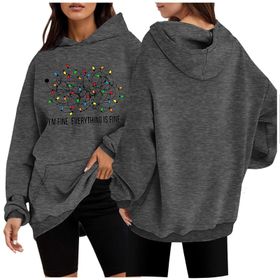 Generisch 2 Noel Kapüşonlu Modern Kazak Noel Baskılı Kış Uzun Kollu Gündelik Zarif Gri Kadın Sweatshirt