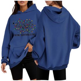 Generisch 2 Noel Kapüşonlu Modern Kazak Noel Baskılı Kış Uzun Kollu Gündelik Zarif Mavi Kadın Sweatshirt