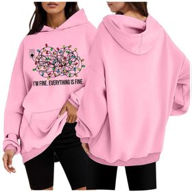 Generisch 2 Noel Kapüşonlu Modern Kazak Noel Baskılı Kış Uzun Kollu Gündelik Zarif Pembe Kadın Sweatshirt