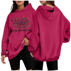 Generisch 2 Noel Kapüşonlu Modern Kazak Noel Baskılı Kış Uzun Kollu Gündelik Zarif Sıcak Pembe Kadın Sweatshirt