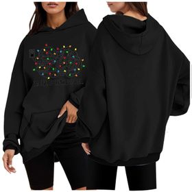Generisch 2 Noel Kapüşonlu Modern Kazak Noel Baskılı Kış Uzun Kollu Gündelik Zarif Siyah Kadın Sweatshirt