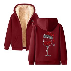 Generisch 2 Noel Kapüşonlu Modern Polar Tarz Noel Baskılı Kış Uzun Kollu Gündelik Zarif Tuğla Kırmızısı Kadın Sweatshirt