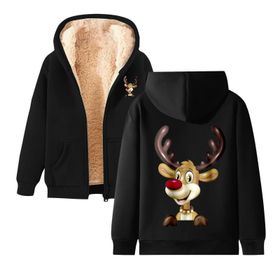Generisch 3 Noel Kapüşonlu Modern Polar Noel Baskılı Kış Uzun Kollu Gündelik Zarif Siyah Kadın Sweatshirt