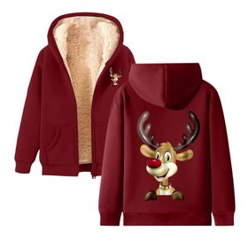 Generisch 3 Noel Kapüşonlu Modern Polar Tarz Noel Baskılı Kış Uzun Kollu Gündelik Zarif Tuğla Kırmızısı Kadın Sweatshirt