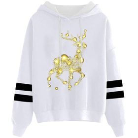 Generisch 3 Noel Kapüşonlu Tarzı Boş Zaman Kazak Model Noel Baskılı Kış Uzun Kollu Gündelik Beyaz Kadın Sweatshirt