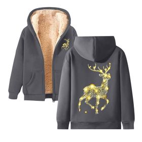 Generisch 4 Noel Kapüşonlu Modern Polar Noel Baskılı Kış Uzun Kollu Gündelik Zarif Gri Kadın Sweatshirt