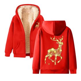 Generisch 4 Noel Kapüşonlu Modern Polar Noel Baskılı Kış Uzun Kollu Gündelik Zarif Kırmızı Kadın Sweatshirt