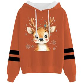 Generisch 4 Noel Kapüşonlu Tarzı Boş Zaman Kazak Model Noel Baskılı Kışlık Uzun Kollu Turuncu Kadın Sweatshirt