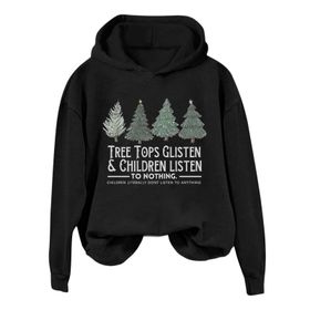 Generisch A Noel Kapüşonlu Modern Kazak Tarz Noel Baskılı Kış Uzun Kollu Noel Gündelik Siyah Kadın Sweatshirt