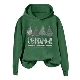 Generisch A Noel Kapüşonlu Modern Kazak Tarz Noel Baskılı Kış Uzun Kollu Noel Gündelik Yeşil Kadın Sweatshirt