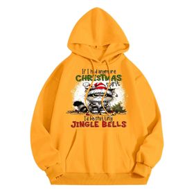 Generisch A Noel Kapüşonlu Modern Noel Baskılı Kış Uzun Kollu Gündelik Sarı Kadın Sweatshirt