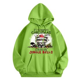 Generisch A Noel Kapüşonlu Modern Noel Baskılı Kış Uzun Kollu Gündelik Yeşil Kadın Sweatshirt