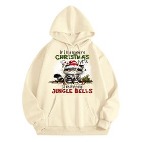 Generisch A Noel Kapüşonlu Modern Noel Baskılı Kış Uzun Kollu Noel Gündelik Beyaz Kadın Sweatshirt