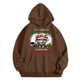 Generisch A Noel Kapüşonlu Modern Noel Baskılı Kış Uzun Kollu Noel Gündelik Kahve Kadın Sweatshirt