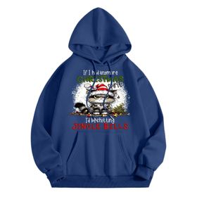 Generisch A Noel Kapüşonlu Modern Noel Baskılı Kış Uzun Kollu Noel Gündelik Koyu Mavi Kadın Sweatshirt