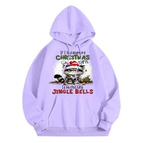 Generisch A Noel Kapüşonlu Modern Noel Baskılı Kış Uzun Kollu Noel Gündelik Lila Kadın Sweatshirt