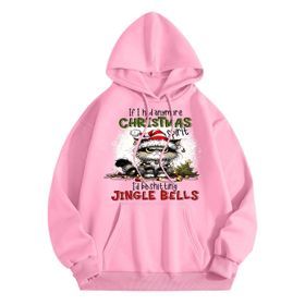 Generisch A Noel Kapüşonlu Modern Noel Baskılı Kış Uzun Kollu Noel Gündelik Pembe Kadın Sweatshirt