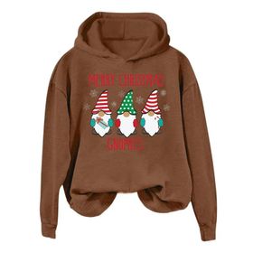 Generisch A Noel Kapüşonlu Modern Noel Baskılı Kışlık Uzun Kollu Gündelik Zarif Kahverengi Kadın Sweatshirt