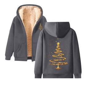 Generisch A Noel Kapüşonlu Modern Polar Tarz Noel Baskılı Kış Uzun Kollu Gündelik Zarif Koyu Gri Kadın Sweatshirt