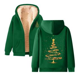 Generisch A Noel Kapüşonlu Modern Polar Tarz Noel Baskılı Kış Uzun Kollu Gündelik Zarif Yeşil Kadın Sweatshirt