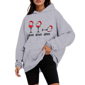 Generisch A Noel Kapüşonlu Tarzı Boş Zaman Kazak Model Noel Baskılı Kış Uzun Kollu Gündelik Açık Gri Kadın Sweatshirt