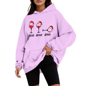 Generisch A Noel Kapüşonlu Tarzı Boş Zaman Kazak Model Noel Baskılı Kış Uzun Kollu Gündelik Lila Kadın Sweatshirt