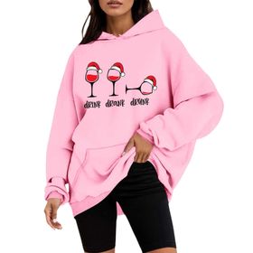 Generisch A Noel Kapüşonlu Tarzı Boş Zaman Kazak Model Noel Baskılı Kış Uzun Kollu Gündelik Pembe Kadın Sweatshirt