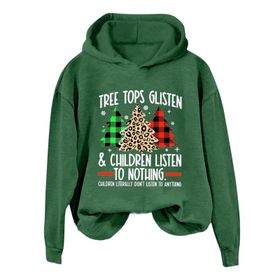 Generisch B Noel Kapüşonlu Modern Kazak Tarz Noel Baskılı Kış Uzun Kollu Noel Gündelik Yeşil Kadın Sweatshirt