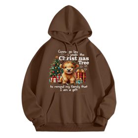 Generisch B Noel Kapüşonlu Modern Noel Baskılı Kış Uzun Kollu Gündelik Kahve Kadın Sweatshirt