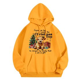 Generisch B Noel Kapüşonlu Modern Noel Baskılı Kış Uzun Kollu Gündelik Sarı Kadın Sweatshirt