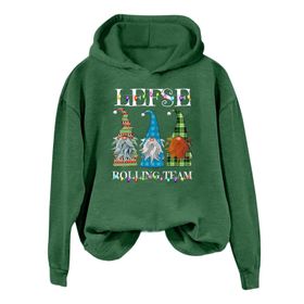 Generisch B Noel Kapüşonlu Modern Noel Baskılı Kış Uzun Kollu Gündelik Zarif Siyah Kadın Sweatshirt