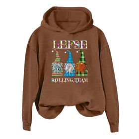 Generisch B Noel Kapüşonlu Modern Noel Baskılı Kışlık Uzun Kollu Gündelik Zarif Kahverengi Kadın Sweatshirt