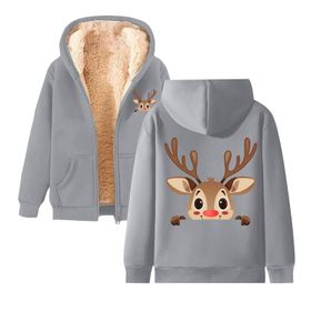 Generisch B Noel Kapüşonlu Modern Polar Tarz Noel Baskılı Kış Uzun Kollu Gündelik Zarif Light Gri Kadın Sweatshirt