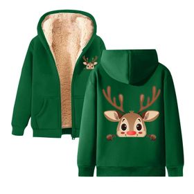 Generisch B Noel Kapüşonlu Modern Polar Tarz Noel Baskılı Kış Uzun Kollu Gündelik Zarif Yeşil Kadın Sweatshirt