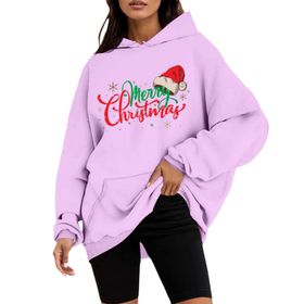 Generisch Ba Noel Kapüşonlu Tarzı Boş Zaman Kazak Model Noel Baskılı Kış Uzun Kollu Gündelik Beyaz Kadın Sweatshirt