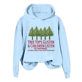 Generisch C Noel Kapüşonlu Modern Kazak Tarz Noel Baskılı Kış Uzun Kollu Noel Gündelik Açık Mavi Kadın Sweatshirt