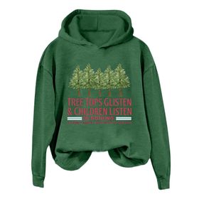 Generisch C Noel Kapüşonlu Modern Kazak Tarz Noel Baskılı Kış Uzun Kollu Noel Gündelik Yeşil Kadın Sweatshirt