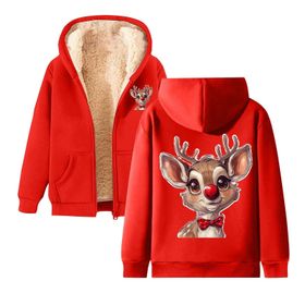 Generisch C Noel Kapüşonlu Modern Polar Tarz Noel Baskılı Kış Uzun Kollu Gündelik Zarif Kırmızı Kadın Sweatshirt