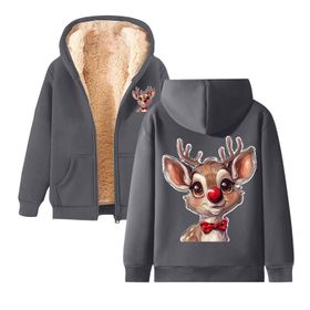 Generisch C Noel Kapüşonlu Modern Polar Tarz Noel Baskılı Kış Uzun Kollu Gündelik Zarif Koyu Gri Kadın Sweatshirt