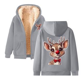 Generisch C Noel Kapüşonlu Modern Polar Tarz Noel Baskılı Kış Uzun Kollu Gündelik Zarif Light Gri Kadın Sweatshirt