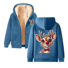 Generisch C Noel Kapüşonlu Modern Polar Tarz Noel Baskılı Kış Uzun Kollu Gündelik Zarif Mavi Kadın Sweatshirt
