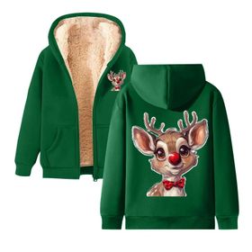 Generisch C Noel Kapüşonlu Modern Polar Tarz Noel Baskılı Kış Uzun Kollu Gündelik Zarif Yeşil Kadın Sweatshirt