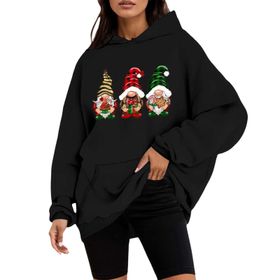 Generisch D Noel Kapüşonlu Tarzı Boş Zaman Kazak Model Noel Baskılı Kış Uzun Kollu Gündelik Siyah Kadın Sweatshirt